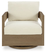 Serene Bay Dark Brown/White Outdoor Swivel Glider Chair with Cushion - P671-821