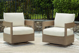 Serene Bay Dark Brown/White Outdoor Swivel Glider Chair with Cushion - P671-821