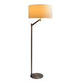 Serene Brushed Nickel Floor Lamp with Rotary Switch Metal Base White Linen Shade - FLL03701701