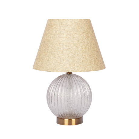 Serenity Round Ribbed Glass Lamp Base Clear Table Lamp Large Linen Shade - TBL03701101