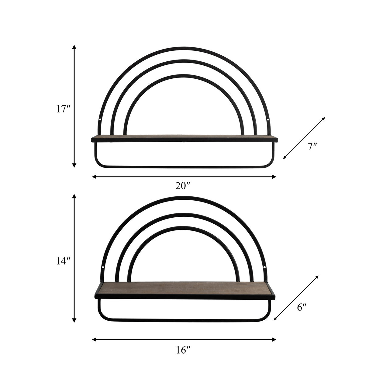 Set/2 Wood/metal Rainbow Style Sheves, Brown/black from Sagebrook Home - Luna Furniture