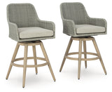 Seton Creek Beige/Gray Outdoor Bar Height Barstool with Cushion (Set of 2) - P798-130