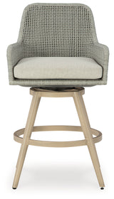 Seton Creek Beige/Gray Outdoor Bar Height Barstool with Cushion (Set of 2) - P798-130