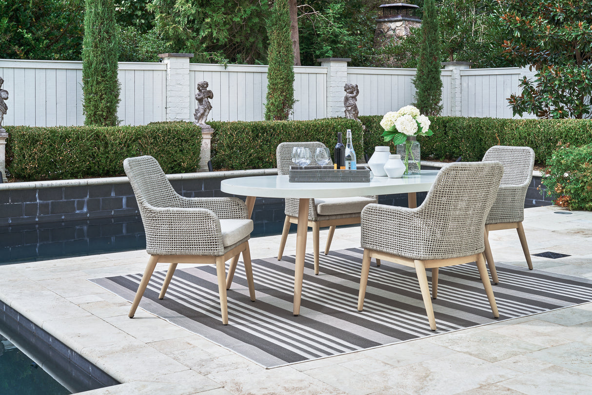 Seton Creek Outdoor Dining Table and 4 Chairs in White - PKG016266