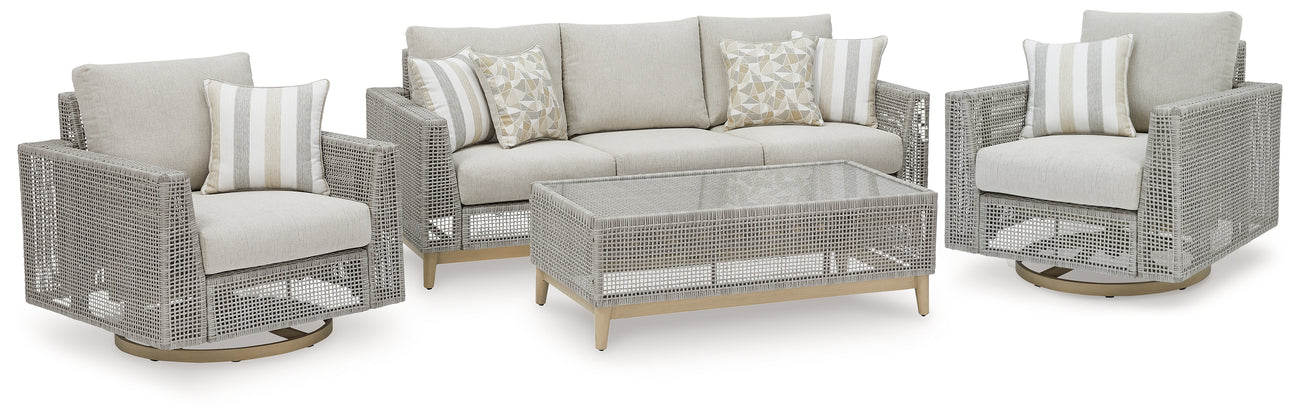 Seton Creek Outdoor Sofa and 2 Chairs with Coffee Table in Gray from Ashley - Luna Furniture