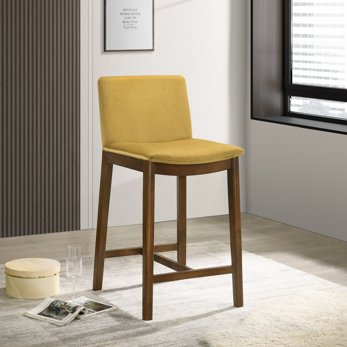 Shannon Counter Chair In Dark Yellow Velvet - STL00401202