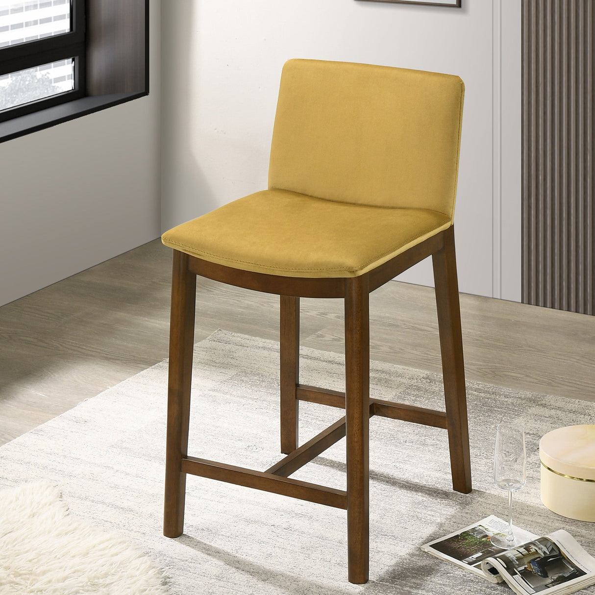 Shannon Counter Chair In Dark Yellow Velvet - STL00401202