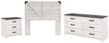 Shawburn Full Panel Headboard Bed with Dresser and 2 Nightstands in Whitewash - PKG009341