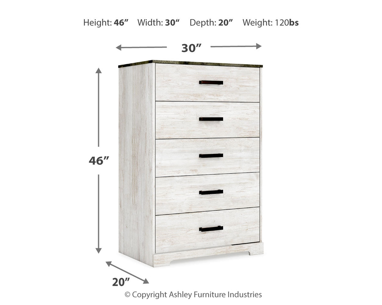 Shawburn Full Panel Headboard with Dresser and Chest in Whitewash - PKG016194