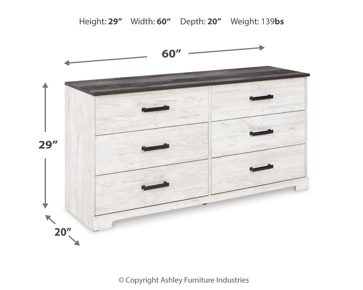 Shawburn Full Panel Headboard with Dresser, Chest and 2 Nightstands in Whitewash - PKG016207