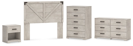 Shawburn Full Panel Headboard with Dresser, Chest and Nightstand in Whitewash - PKG020635