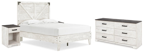 Shawburn Full Platform Bed with Dresser and 2 Nightstands in White/Dark Charcoal Gray - PKG016225