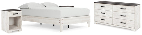 Shawburn Full Platform Bed with Dresser and 2 Nightstands in Whitewash - PKG016214