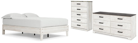 Shawburn Full Platform Bed with Dresser and Chest in Whitewash - PKG016221