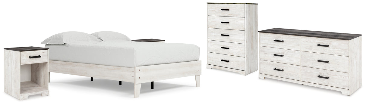 Shawburn Full Platform Bed with Dresser, Chest and 2 Nightstands in Whitewash - PKG016223