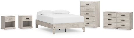 Shawburn Full Platform Bed with Dresser, Chest and 2 Nightstands in Whitewash - PKG020646