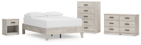 Shawburn Full Platform Bed with Dresser, Chest and Nightstand in Whitewash - PKG020649