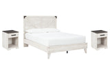 Shawburn Queen Panel Platform Bed with 2 Nightstands in White/Dark Charcoal Gray - PKG012194