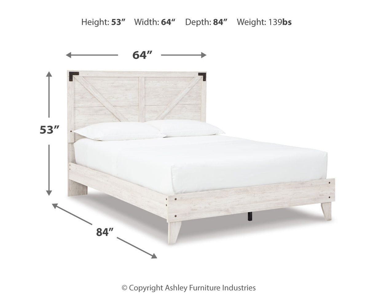 Shawburn Queen Panel Platform Bed with 2 Nightstands in White/Dark Charcoal Gray - PKG016203