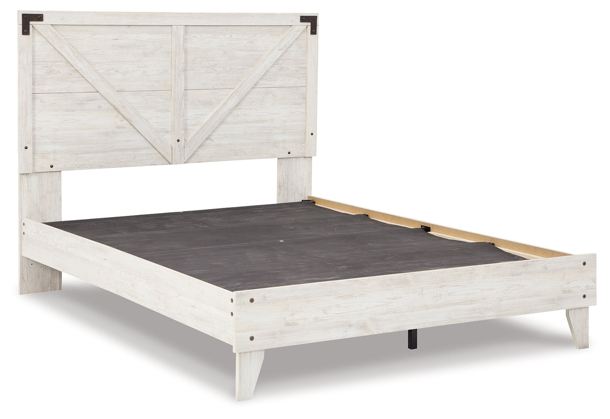 Shawburn Queen Panel Platform Bed with 2 Nightstands in White/Dark Charcoal Gray - PKG016203