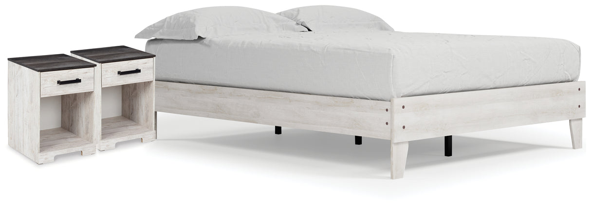 Shawburn Queen Platform Bed with 2 Nightstands in Whitewash - PKG016204