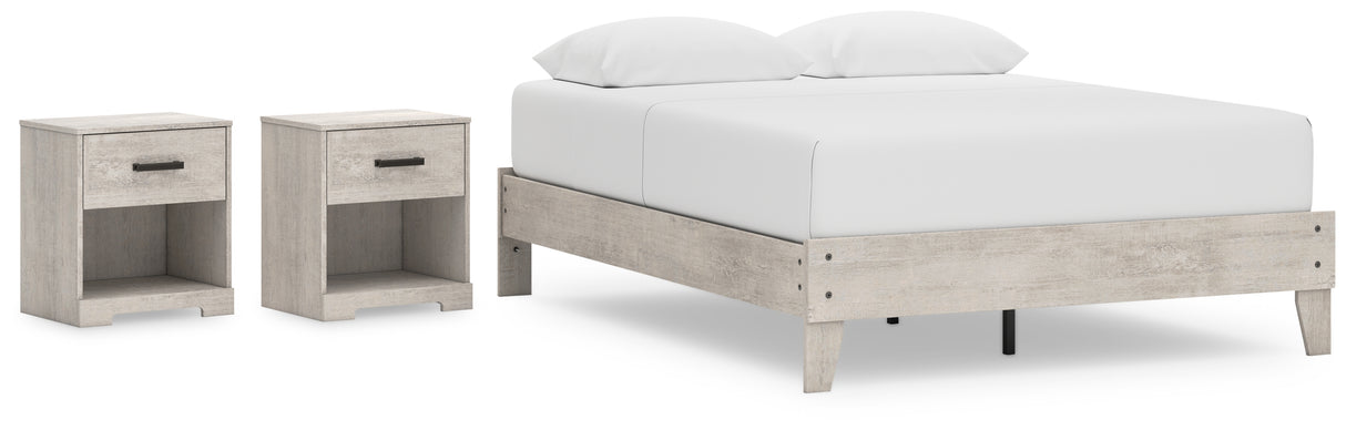 Shawburn Queen Platform Bed with 2 Nightstands in Whitewash - PKG020657