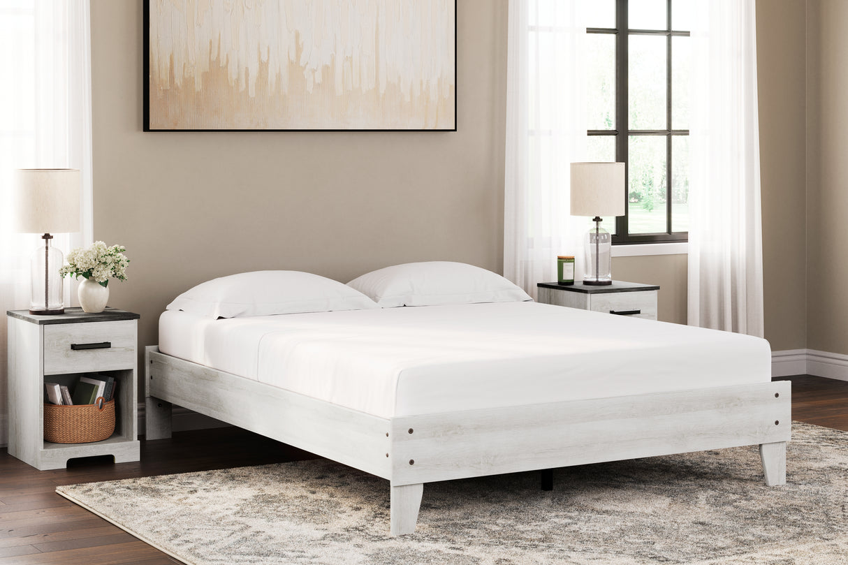 Shawburn Queen Platform Bed with Dresser and 2 Nightstands in Whitewash - PKG016187