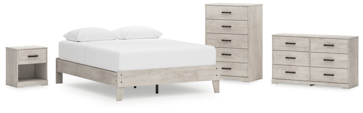 Shawburn Queen Platform Bed with Dresser, Chest and Nightstand in Whitewash - PKG020656