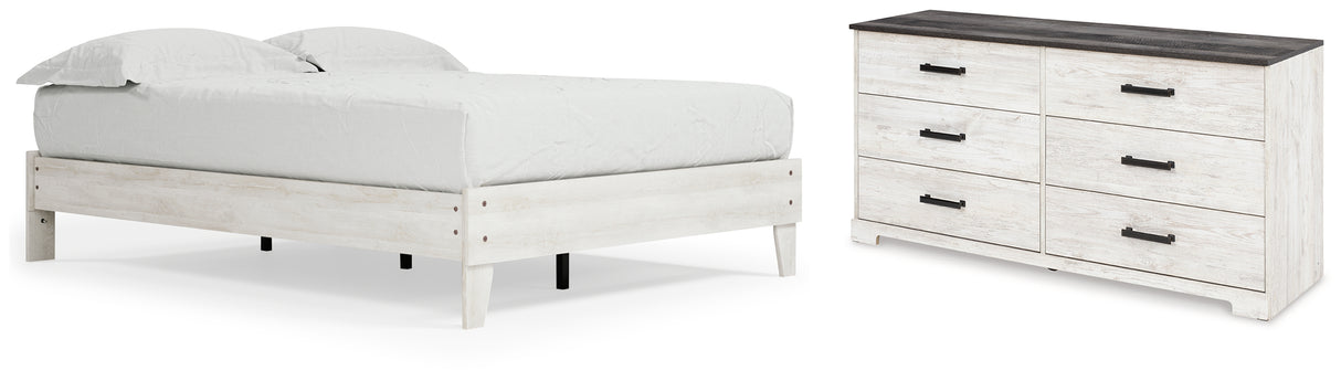 Shawburn Queen Platform Bed with Dresser in Whitewash - PKG016188