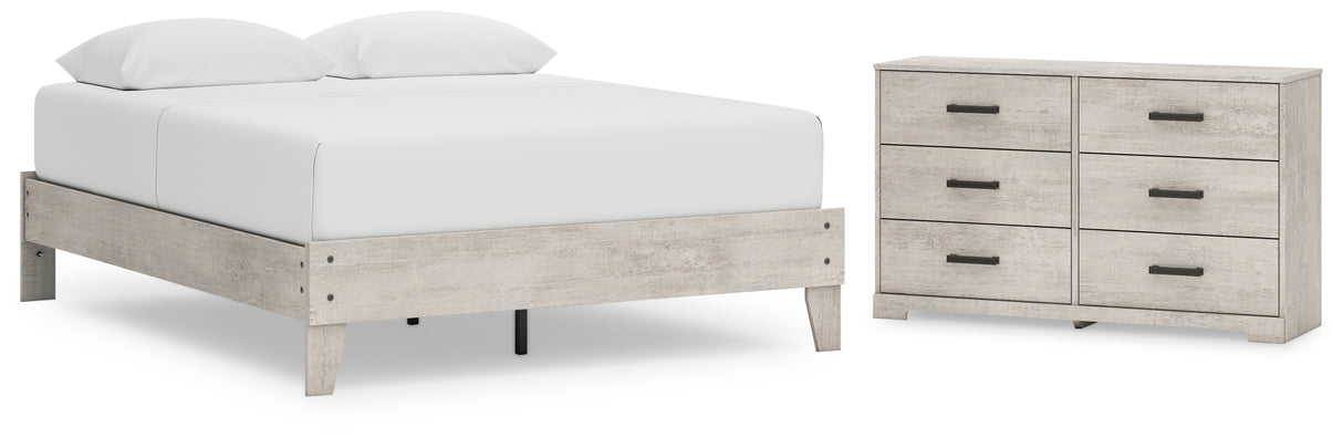 Shawburn Queen Platform Bed with Dresser in Whitewash - PKG020651