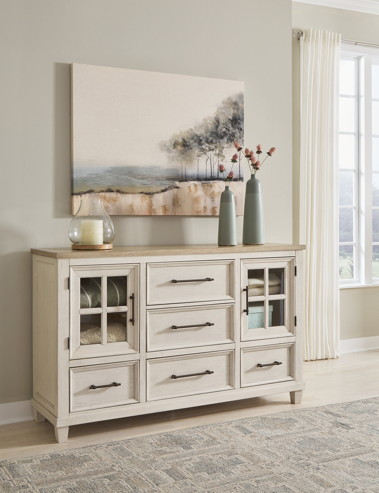 Shaybrock California King Panel Bed with Dresser in Antique White from Ashley - Luna Furniture