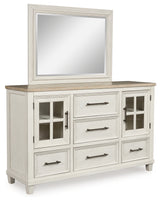 Shaybrock California King Panel Bed with Mirrored Dresser in Antique White from Ashley - Luna Furniture