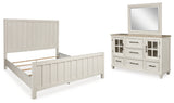 Shaybrock California King Panel Bed with Mirrored Dresser in Antique White from Ashley - Luna Furniture