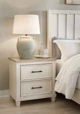 Shaybrock King Panel Bed with Mirrored Dresser and 2 Nightstands in Antique White from Ashley - Luna Furniture