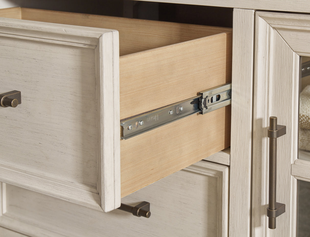 Shaybrock King Panel Bed with Mirrored Dresser and 2 Nightstands in Antique White from Ashley - Luna Furniture