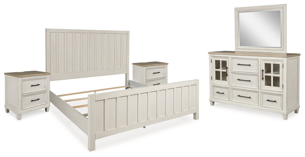 Shaybrock King Panel Bed with Mirrored Dresser and 2 Nightstands in Antique White from Ashley - Luna Furniture