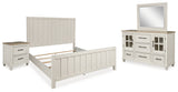 Shaybrock King Panel Bed with Mirrored Dresser and Nightstand in Antique White from Ashley - Luna Furniture