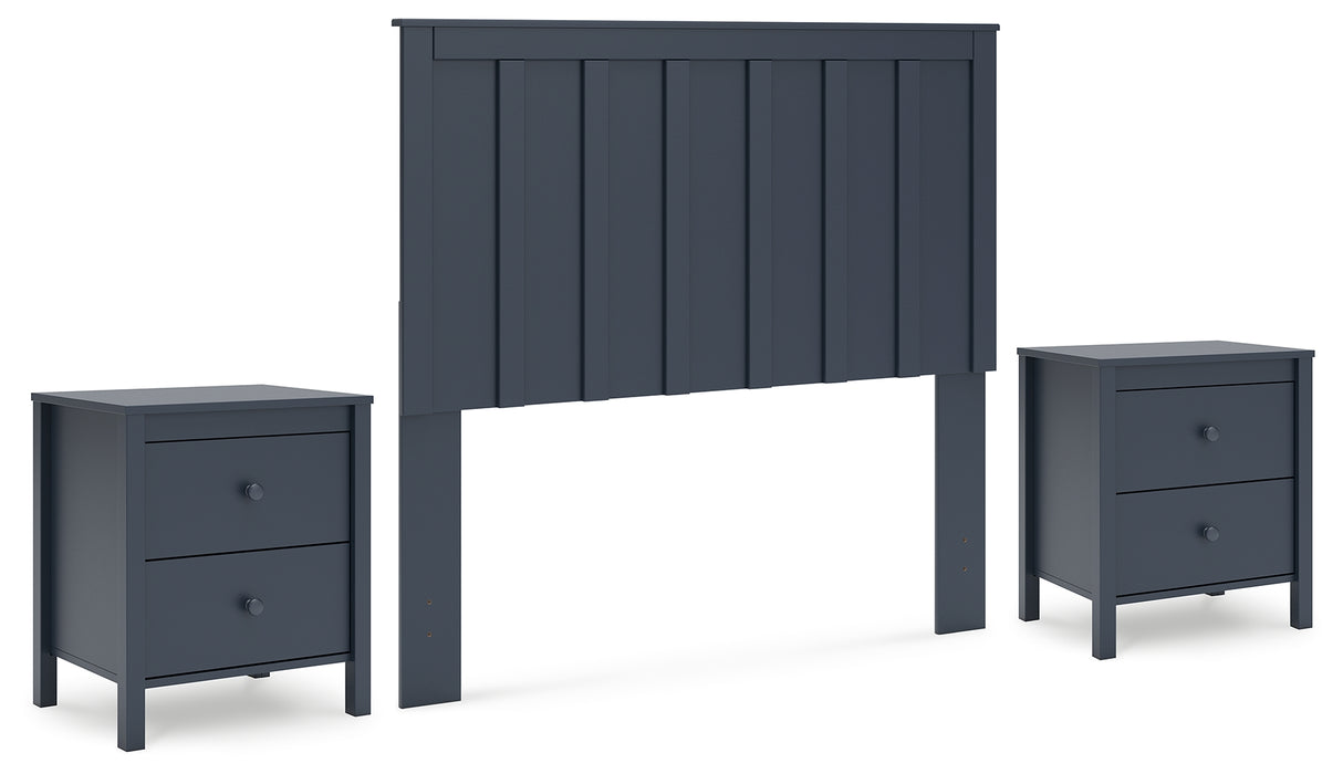 Simmenfort Full Panel Headboard with 2 Nightstands in Navy Blue - PKG020615