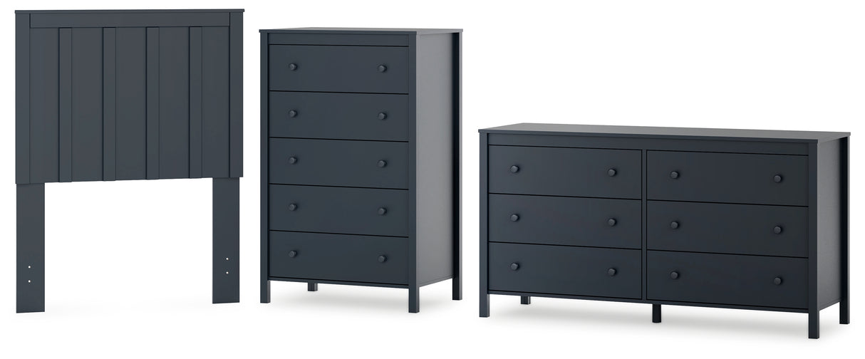 Simmenfort Twin Panel Headboard with Dresser and Chest in Navy Blue - PKG020606