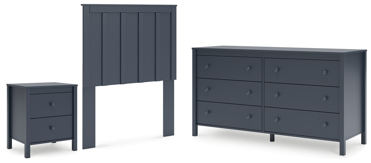 Simmenfort Twin Panel Headboard with Dresser and Nightstand in Navy Blue - PKG020605