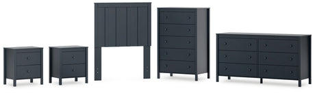 Simmenfort Twin Panel Headboard with Dresser, Chest and 2 Nightstands in Navy Blue - PKG020604