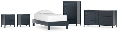 Simmenfort Twin Platform Bed with Dresser, Chest and 2 Nightstands in Navy Blue from Ashley - Luna Furniture