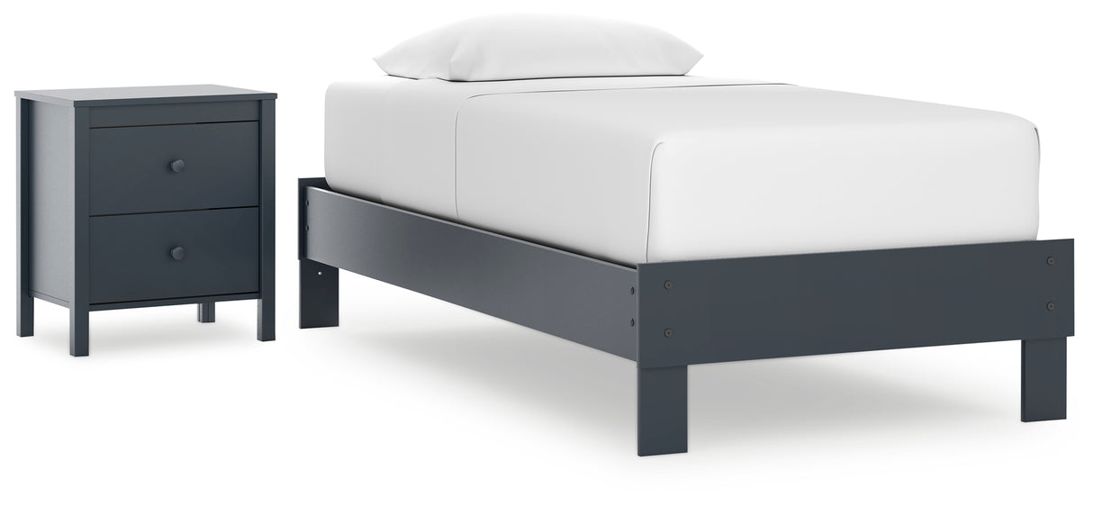 Simmenfort Twin Platform Bed with Nightstand in Navy Blue from Ashley - Luna Furniture