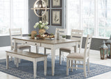 Skempton Dining Table and 4 Chairs and Bench in White/Light Brown - PKG008915