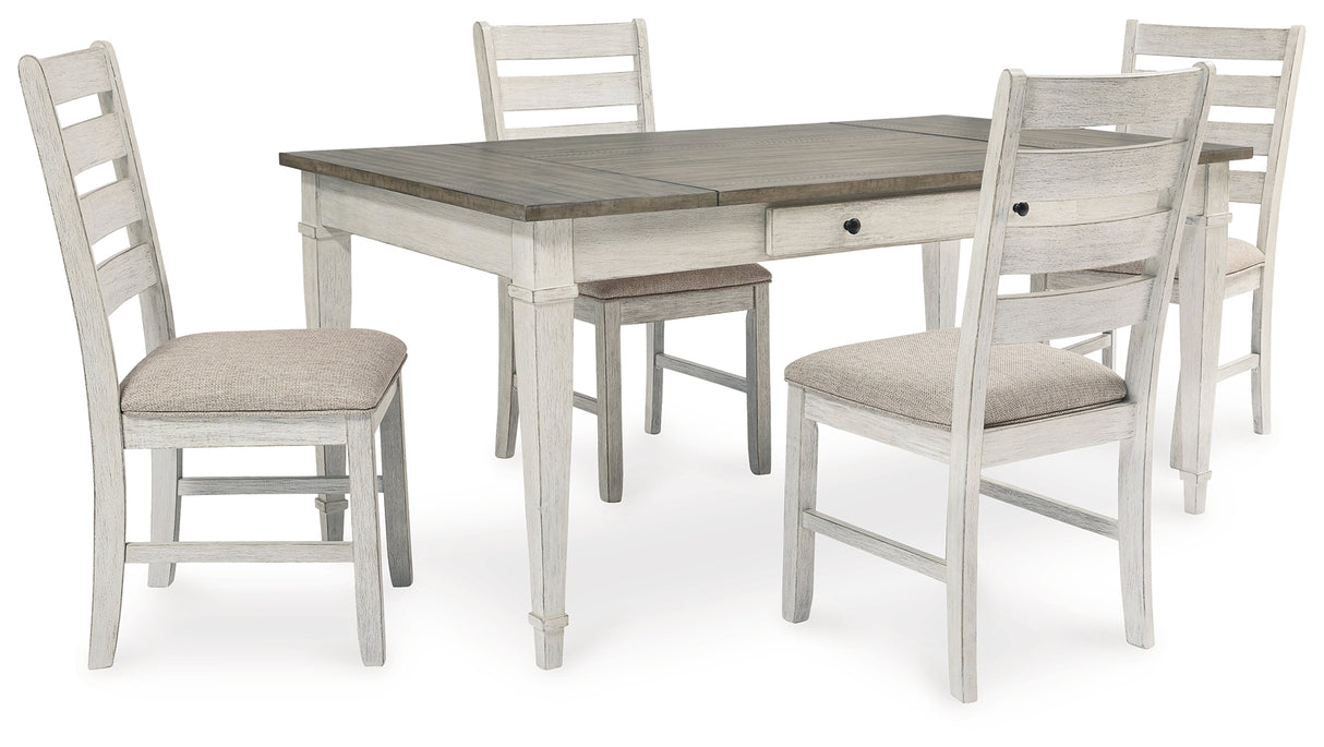 Skempton Dining Table and 4 Chairs in White/Light Brown - PKG008913