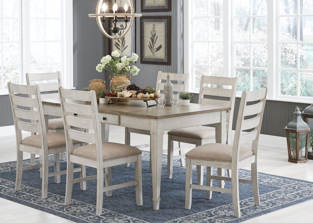 Skempton Dining Table and 6 Chairs in White/Light Brown - PKG008914