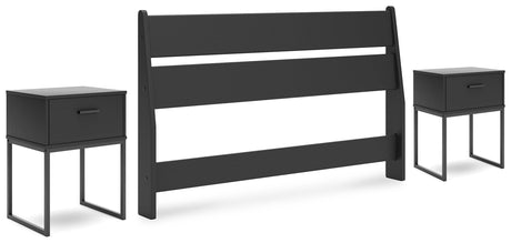 Socalle Full Panel Headboard with 2 Nightstands in Black - PKG019053