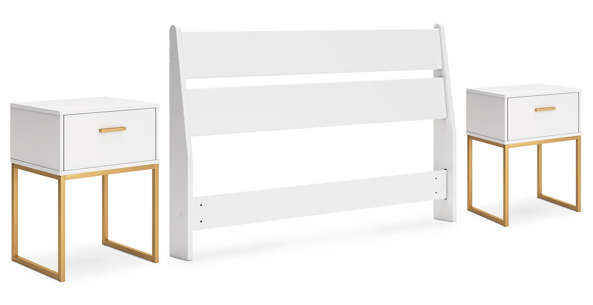 Socalle Full Panel Headboard with 2 Nightstands in Two-tone - PKG019077