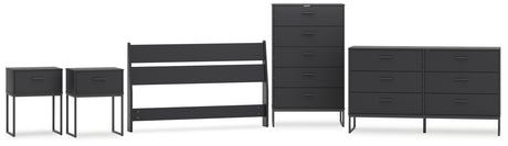 Socalle Full Panel Headboard with Dresser, Chest and 2 Nightstands in Black - PKG019052