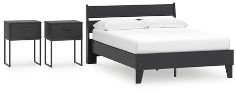 Socalle Full Panel Platform Bed with 2 Nightstands in Black - PKG019061